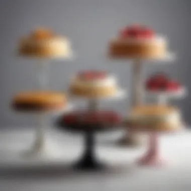 Diverse Cake Stand Materials Variety of cake stands made of different materials like ceramic and glass.