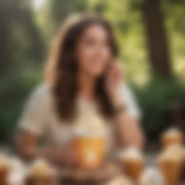 Influencer Engagement with Halo Top An influencer enjoying Halo Top at a picturesque outdoor location.