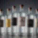 A close-up of various non-grain vodka bottles showcasing unique labels