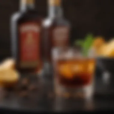 A close-up view of the rich ingredients used in a Jameson Manhattan