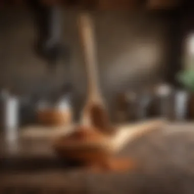 Long Handle Wooden Spoon in a Rustic Kitchen Long handle wooden spoon in a rustic kitchen setting
