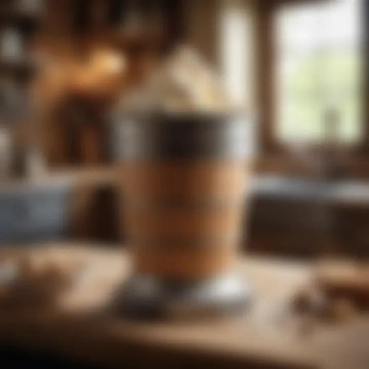 A vintage ice cream churn in a rustic kitchen setting