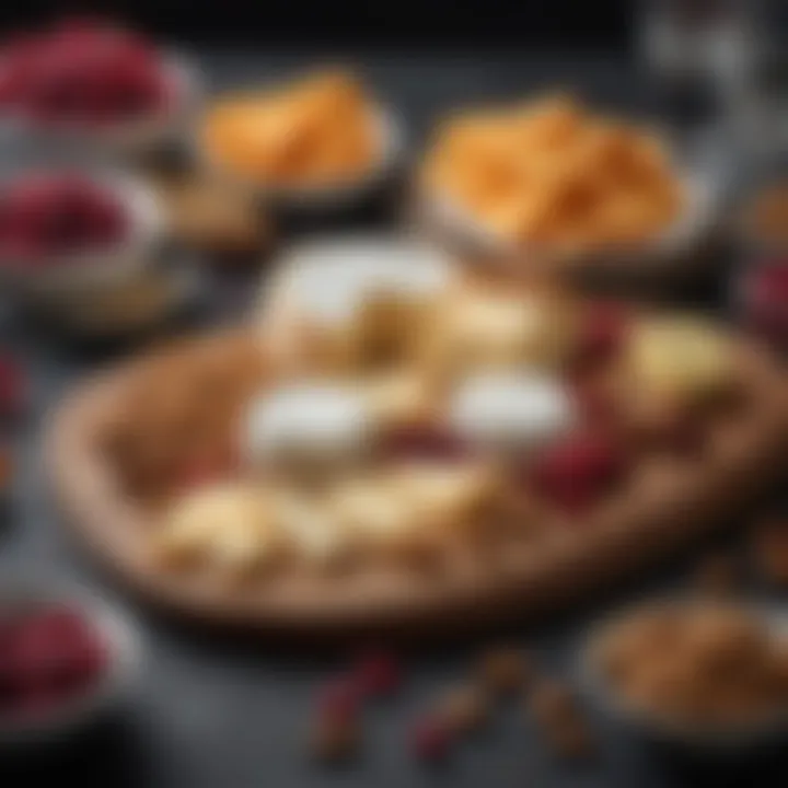 An elegant table setting showcasing an assortment of cheese, nuts, and cranberries as part of a sophisticated snack.