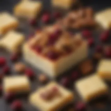 Nut and Cranberry Collection An array of different nuts and dried cranberries arranged artfully around cubes of cheese.