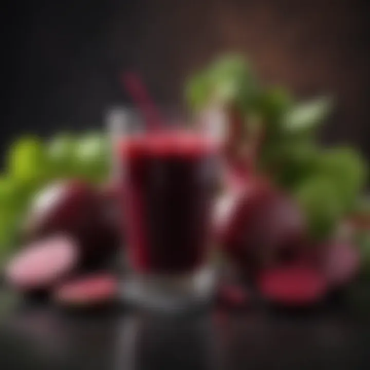 A vibrant glass of beet juice showcasing its rich color and texture