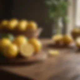 Fresh lemons displayed on a wooden table