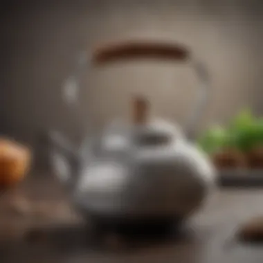 An Elegant Design of a Small Whistling Tea Kettle Elegant small whistling tea kettle with intricate design