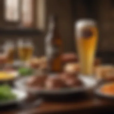 An elegant dining setting with strong lagers paired with gourmet dishes.