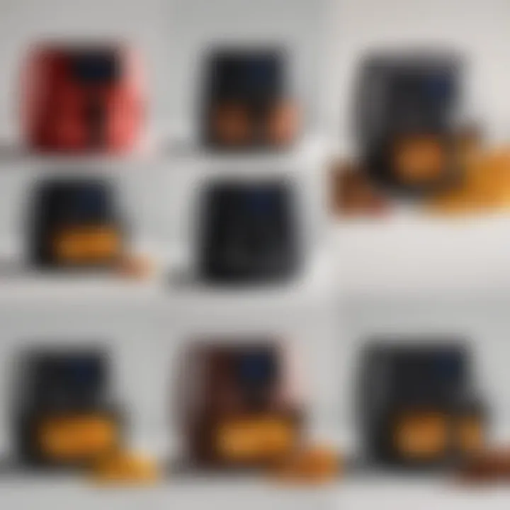 A comparative display of various air fryer models from leading brands