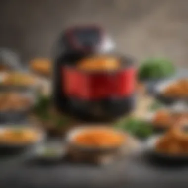 An assortment of healthy dishes prepared using an air fryer, emphasizing versatility