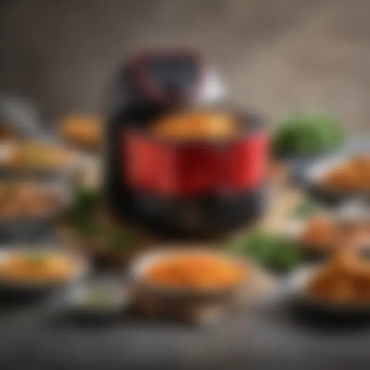 An assortment of healthy dishes prepared using an air fryer, emphasizing versatility