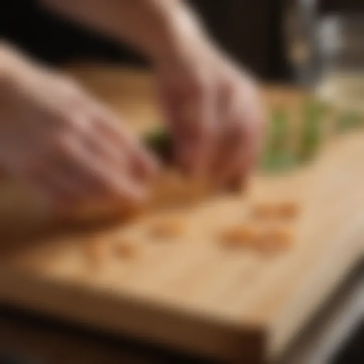 Caring for a maple wood cutting board with mineral oil and cloth