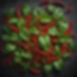 Freshly harvested chili basil leaves showcasing vibrant green hues