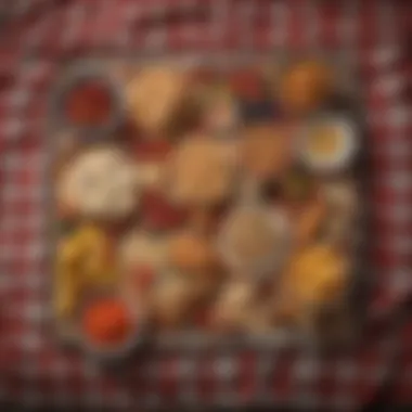 Assorted Picnic Snack Spread A vibrant spread of assorted picnic snacks laid out on a checkered blanket