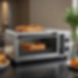 A sleek modern toaster oven combo showcasing its multifunctional design