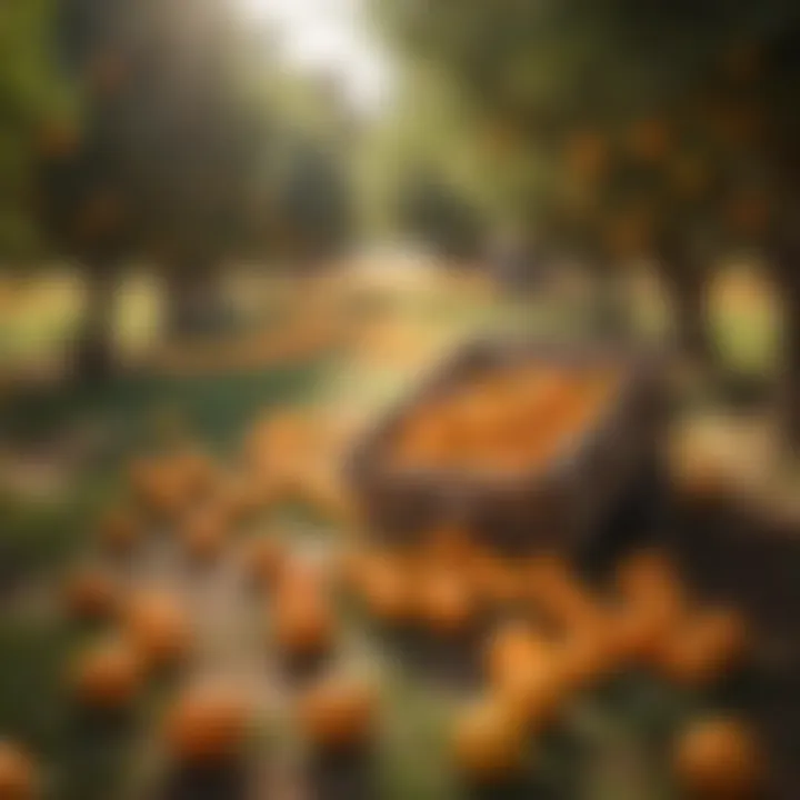 Oranges being harvested in a sunny orchard