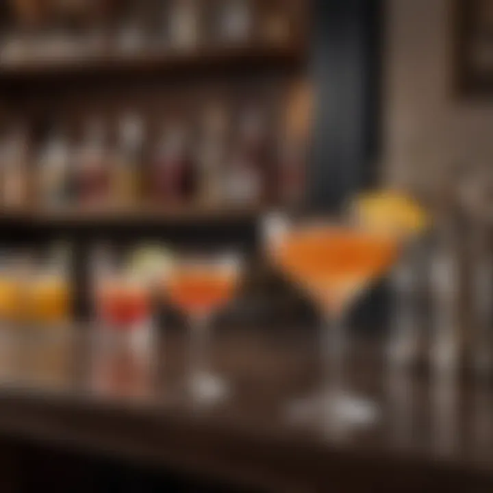 A luxurious cocktail bar setting, elegantly adorned with sophisticated glassware.
