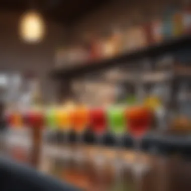 An array of colorful cocktails on a bar counter