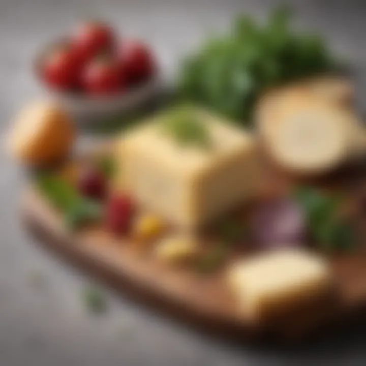 Artistic arrangement of tremor cheese with fresh herbs and fruit