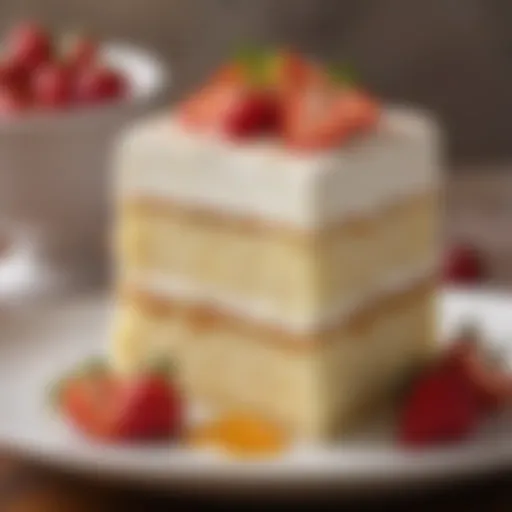 A beautifully layered tres leches cake with a creamy topping