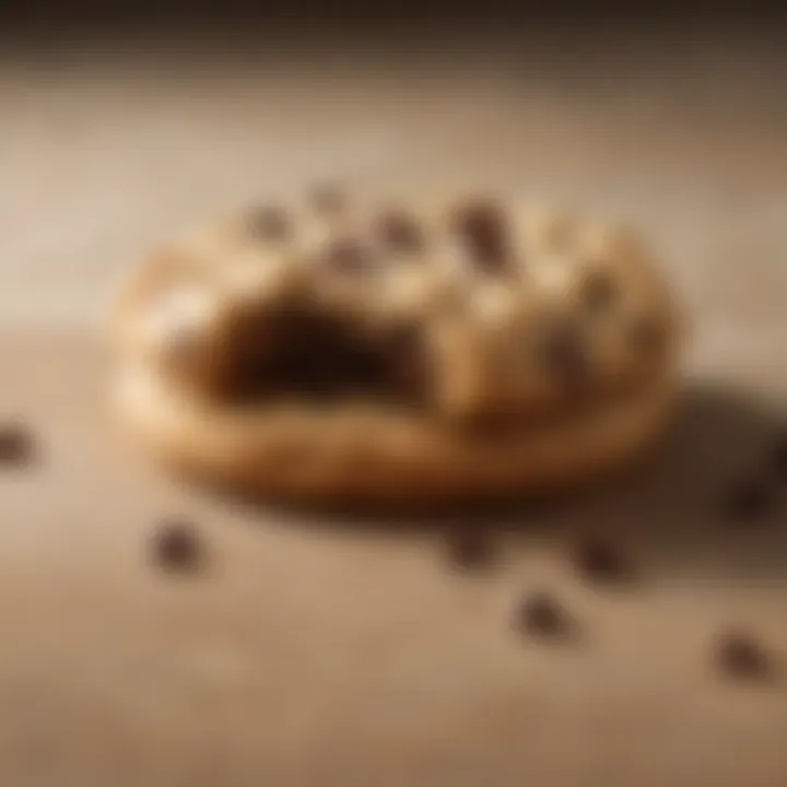 An elegant close-up of a freshly baked Truvia chocolate chip cookie with melted chocolate