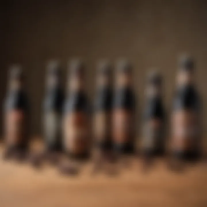 A selection of various chocolate stout bottles on a wooden table, highlighting the diversity of brands.