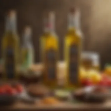 Essence of Mediterranean Flavors Bottles of olive oil and jars of spices representing Mediterranean flavors