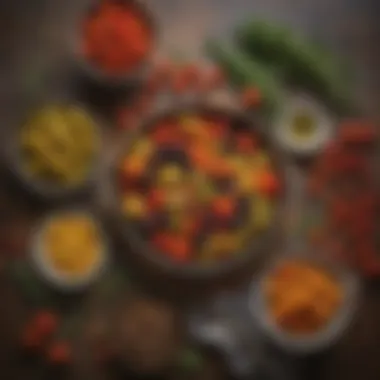 Colorful Mediterranean Ingredients A vibrant spread of Mediterranean ingredients including olives, tomatoes, and herbs