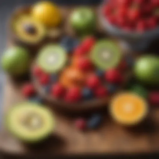 A vibrant assortment of keto-friendly fruits on a wooden table