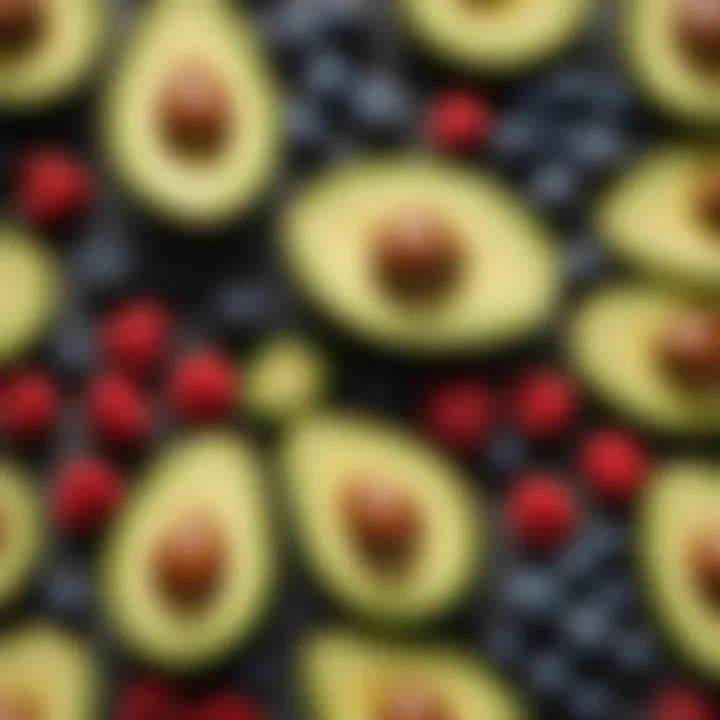 Close-up of avocados and berries, emphasizing their low sugar content