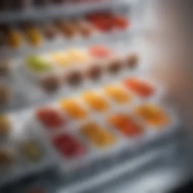 Organized freezer with ice cube tray holders in use