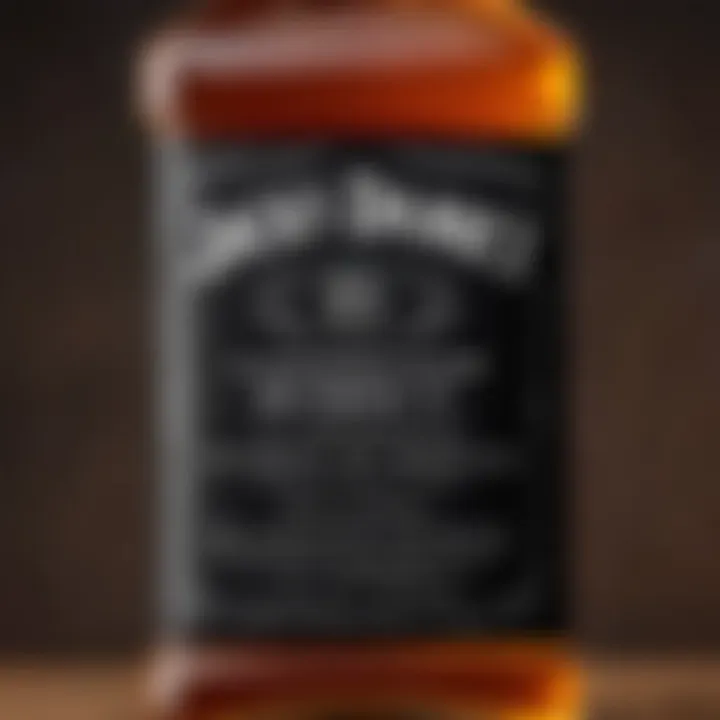 A detailed shot of Jack Daniel's whiskey label showcasing alcohol content