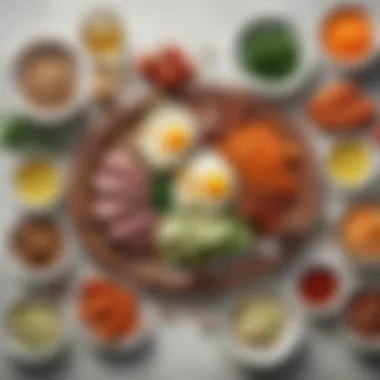 Balanced Keto Meal An artistic depiction of a balanced keto meal featuring protein, healthy fats, and low-carb vegetables.