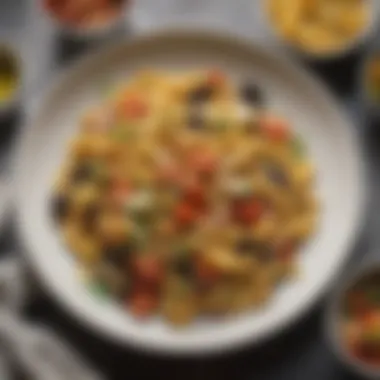 Artfully Plated Pasta Salad A beautifully plated pasta salad showcasing diverse textures and colors.