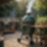 A Large Big Green Egg Smoker set up in an outdoor environment showcasing its versatility