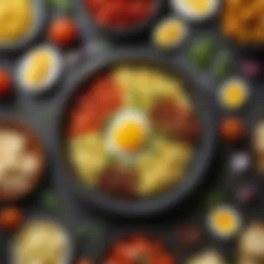 Assorted Toppings for Scrambled Eggs An assortment of toppings for scrambled eggs including herbs, cheese, and vegetables