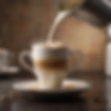 Pouring steamed milk into a coffee cup