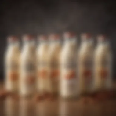 Diverse Almond Milk Varieties Various almond milk varieties displayed in stylish containers.