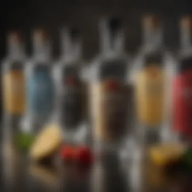 Artisan Vodka Brands with Soda Artisan vodka brands displayed with soda and fresh garnishes.