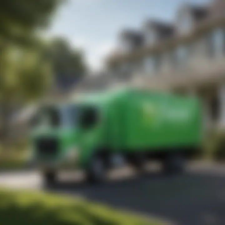 Eco-friendly water delivery truck parked outside a home