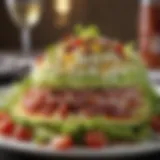 A beautifully arranged wedge salad with vibrant toppings.