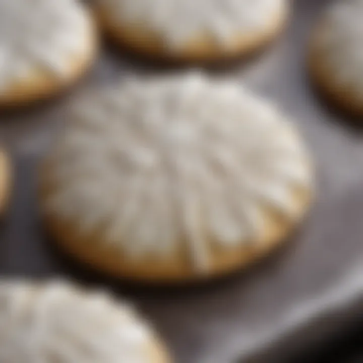 Close-up of a single frosted cookie revealing intricate icing details