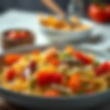 Creamy Pasta with Colorful Vegetables A delightful bowl of creamy pasta topped with colorful vegetables