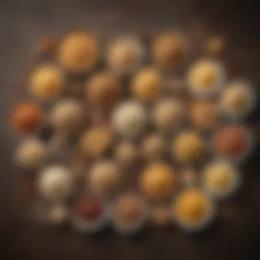 Healthy Carbohydrate Options Various whole grains arranged on a table, emphasizing healthy carbohydrate options.