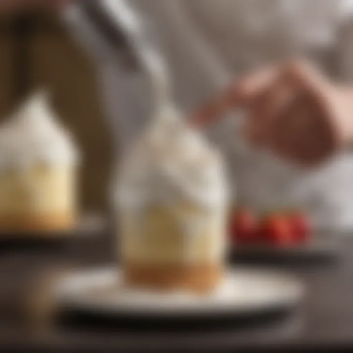 A culinary expert using a whipped cream dispenser in a creative setup