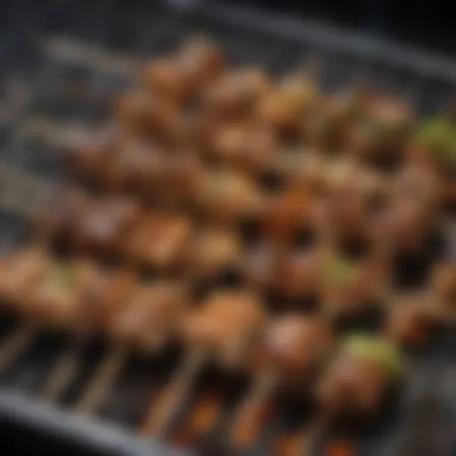 Assorted yakitori skewers arranged on a traditional grill