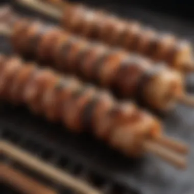 Close-up view of yakitori grill rods showcasing their texture