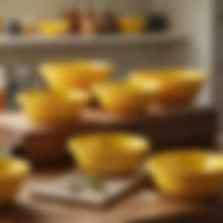 A stunning collection of yellow Pyrex bowls showcasing their iconic design.