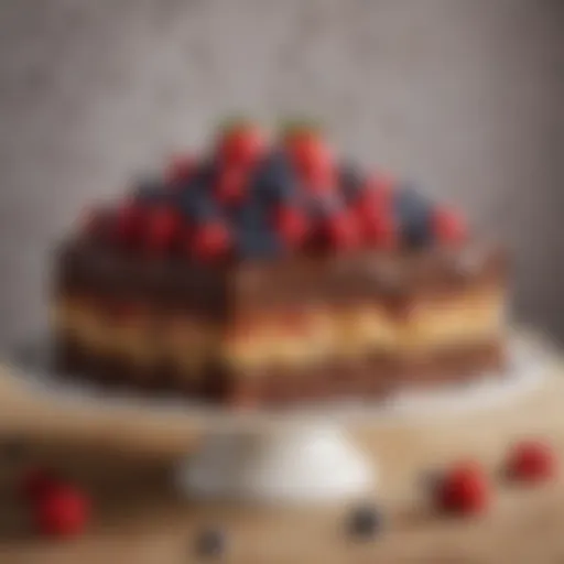 Delicious matzo chocolate cake topped with fresh berries