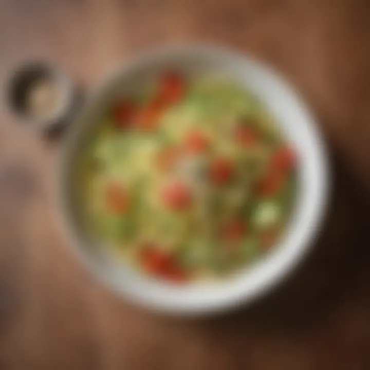 A bowl filled with vibrant zucchini noodles and toppings